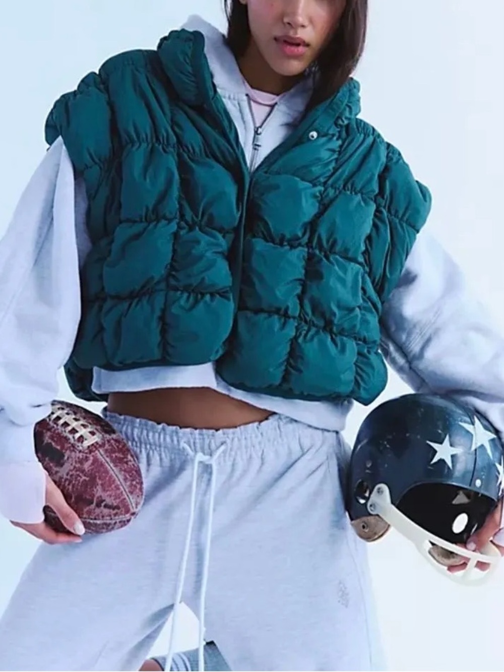 FP movement wind cheater quilted crop wrap vest green one size NWT